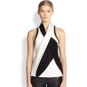 Helmut Lang Pearl Twisted Drape Leather Crape Top